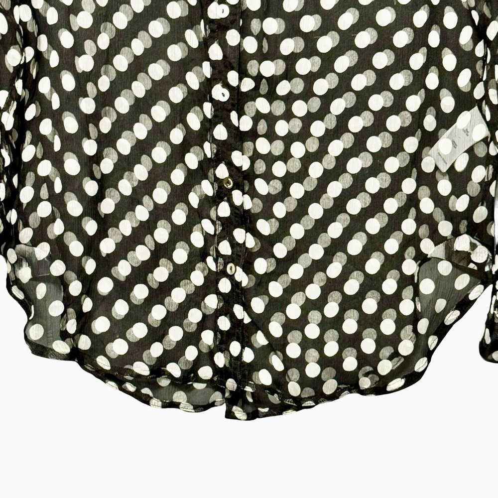 Elizabeth and James 100% Silk Black and White Polka Dot Button Front Blouse Top - Picture 6 of 15